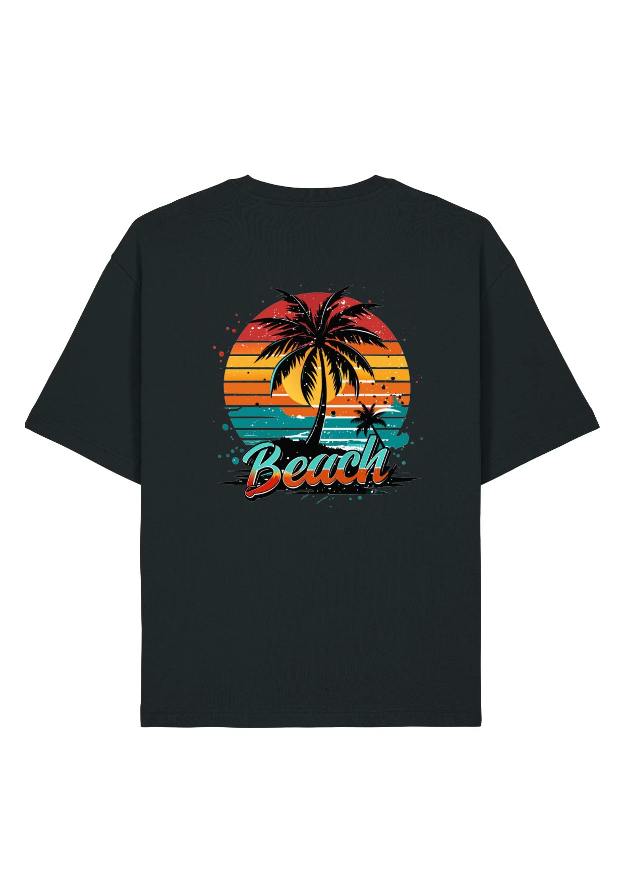 T-shirt Noir Imprimé Palmiers Beach