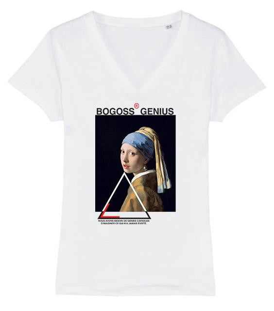 Fille à la perle T-shirt col V - bogossgenius