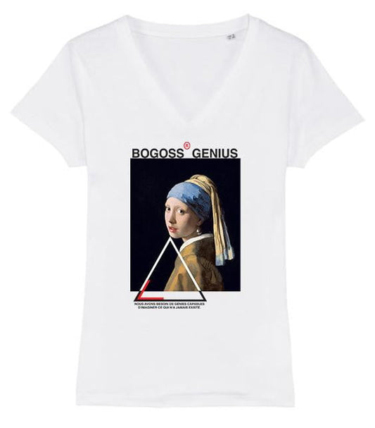 Fille à la perle T-shirt col V - bogossgenius