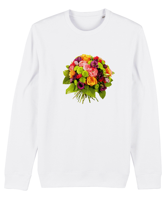BOUQUET OF FLOWERS WHITE SWEATSHIRT