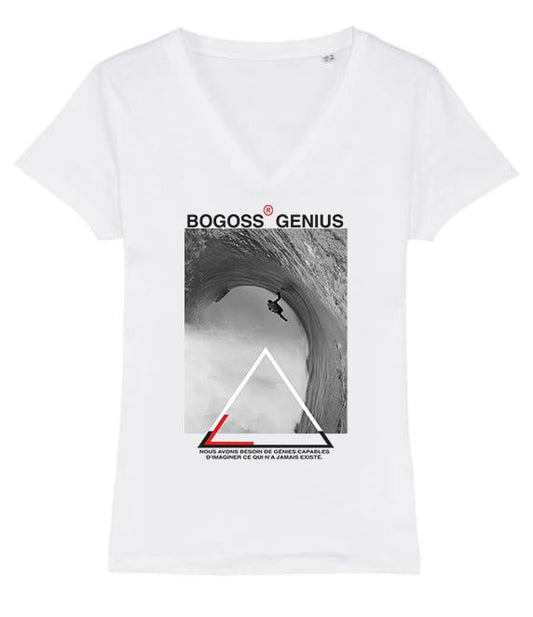 t-shirt blanc col v surfer vague tube - bogossgenius