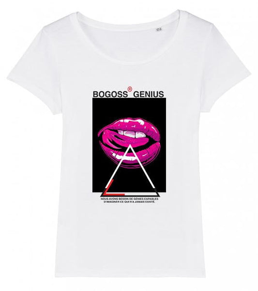 Rouge à lèvres tee-shirt femme blanc et bleu - bogossgenius