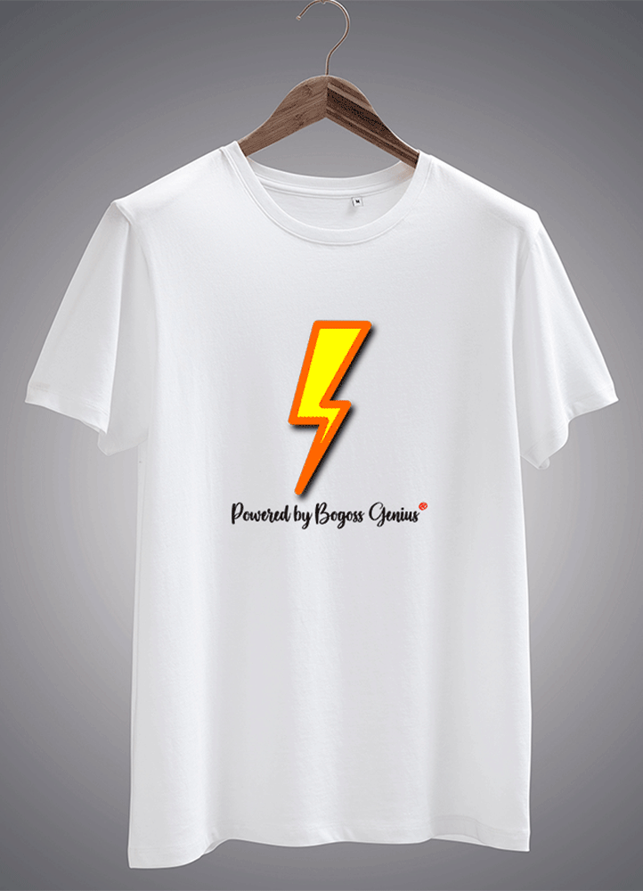 Powered by bogossgenius® white printed t-shirt