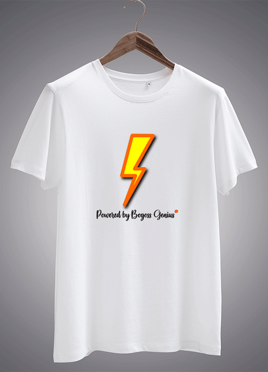 Powered by bogossgenius® white printed t-shirt