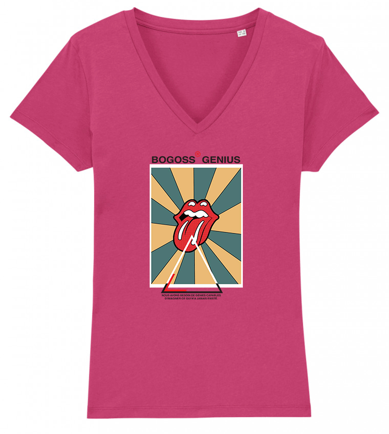 COTON BIO T-SHIRT FEMME COL V IMPRIMÉ COULEUR POP ART - bogossgenius