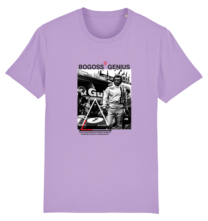 TEE SHIRT MAUVE IMPRIMÉ PHOTO VOITURE STEVE MCQUEEN - bogossgenius
