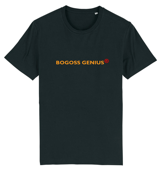 Black brand logo orange BG t-shirt