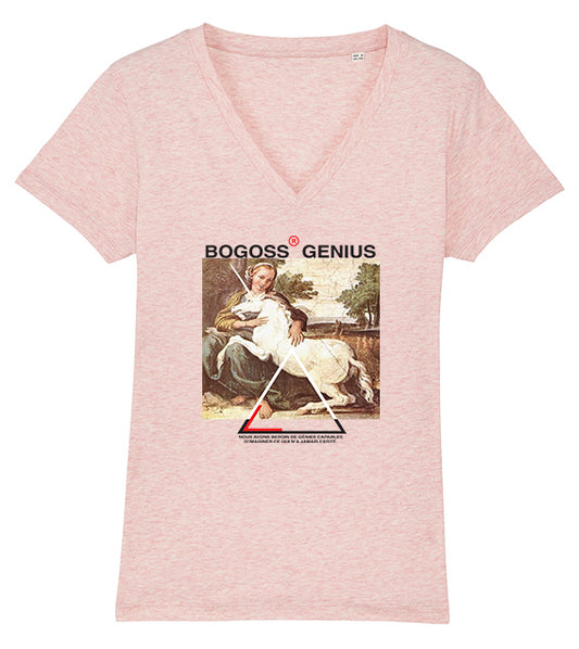 Heather Pink t-shirt Licorne col V - bogossgenius