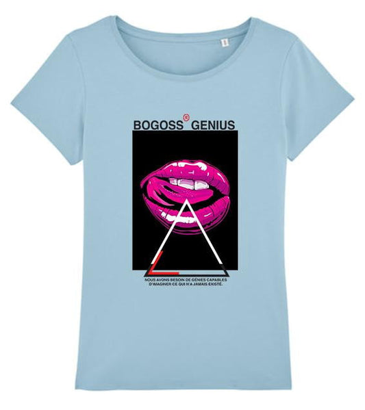 Rouge à lèvres tee-shirt femme blanc et bleu - bogossgenius