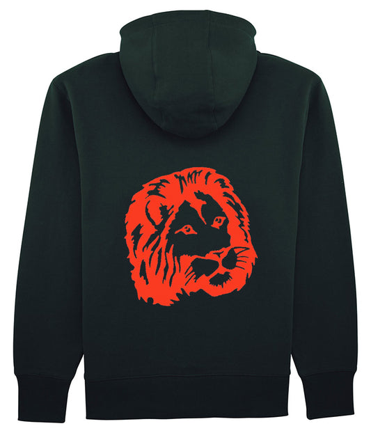 sweat noir à capuche lion rouge bg - bogossgenius