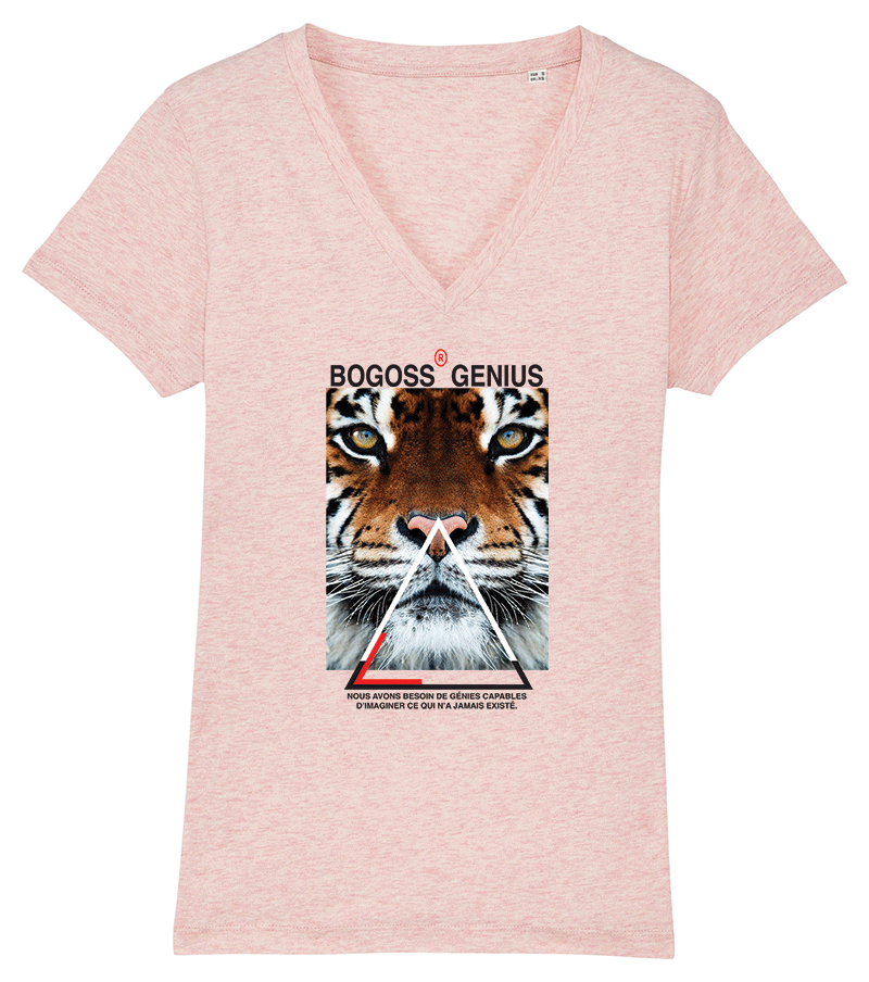 T-shirt femme col V imprimé tigre - bogossgenius